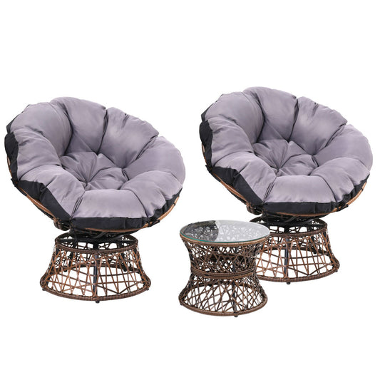 Marlook Outdoor Lounge Setting Furniture Wicker Papasan Chairs Table Patio Brown