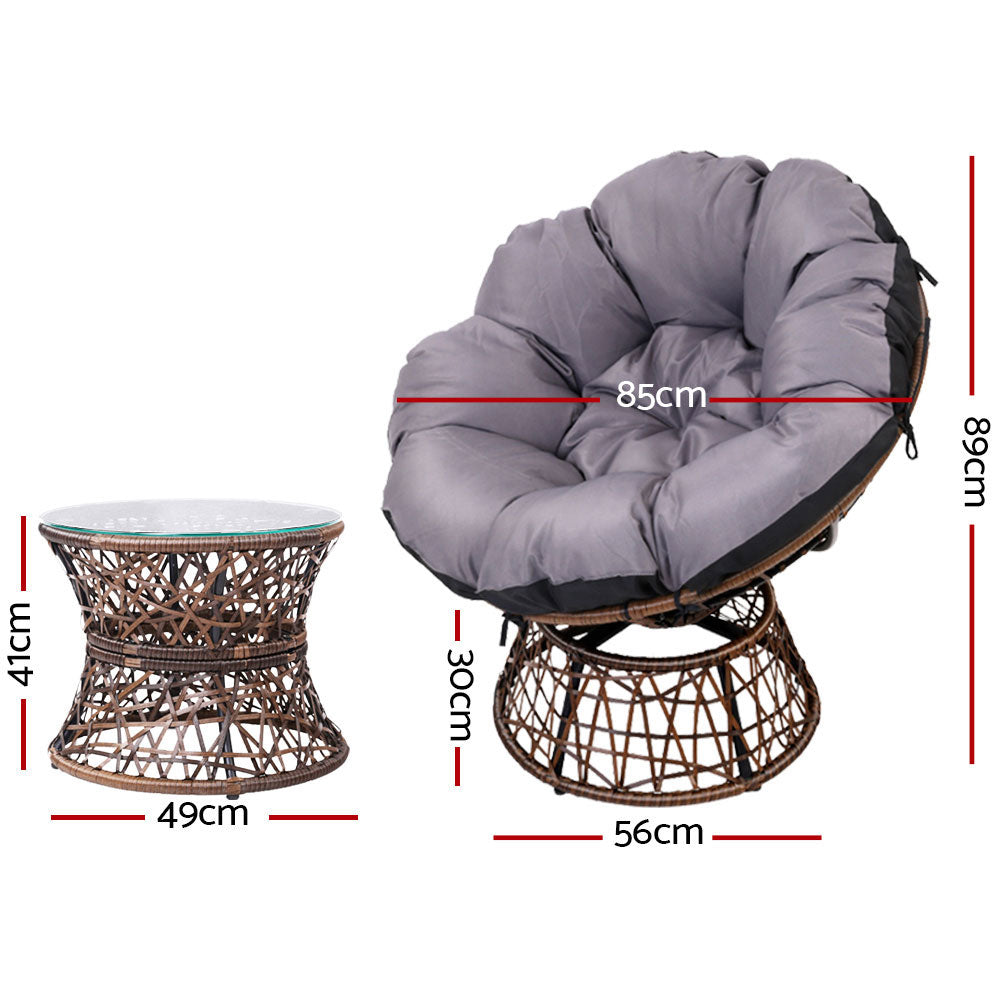 Marlook Outdoor Lounge Setting Furniture Wicker Papasan Chairs Table Patio Brown