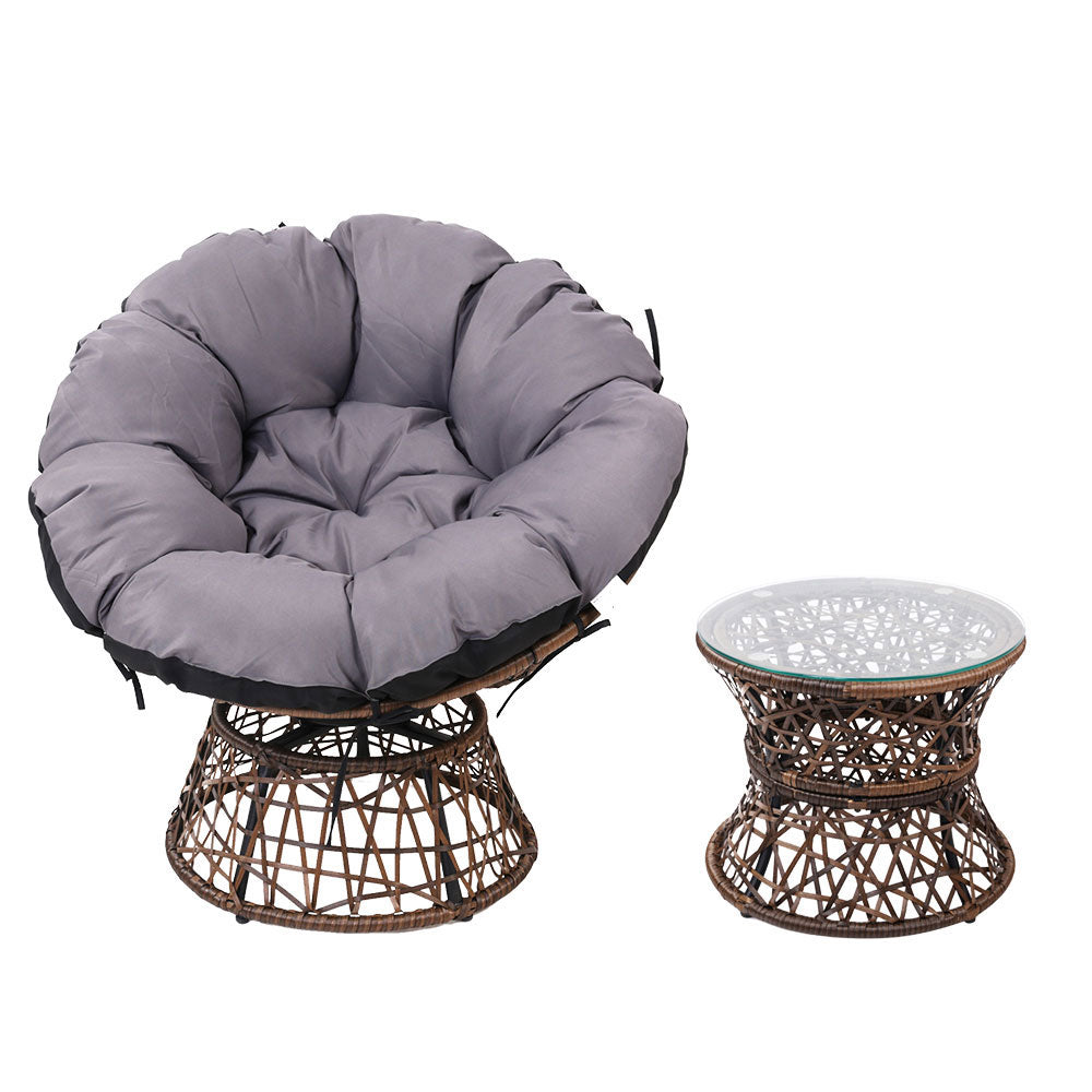 Marlook Outdoor Lounge Setting Furniture Wicker Papasan Chairs Table Patio Brown