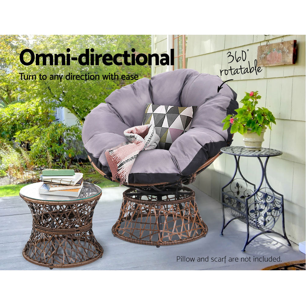 Marlook Outdoor Lounge Setting Furniture Wicker Papasan Chairs Table Patio Brown