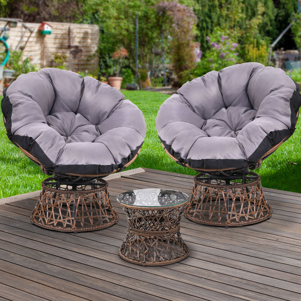 Marlook Outdoor Lounge Setting Furniture Wicker Papasan Chairs Table Patio Brown