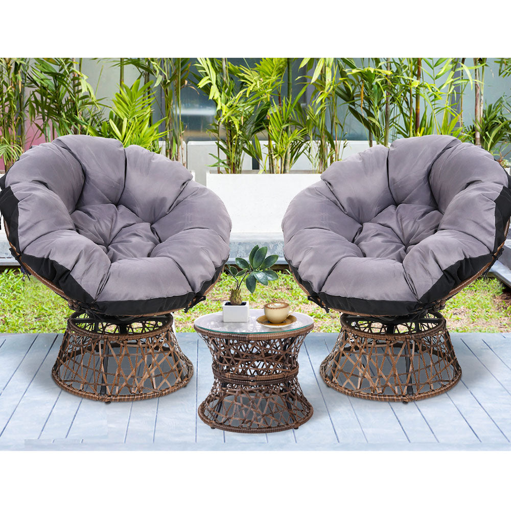 Marlook Outdoor Lounge Setting Furniture Wicker Papasan Chairs Table Patio Brown