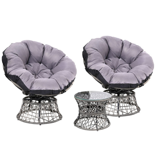 Marlook Outdoor Lounge Setting Furniture Wicker Papasan Chairs Table Patio Grey