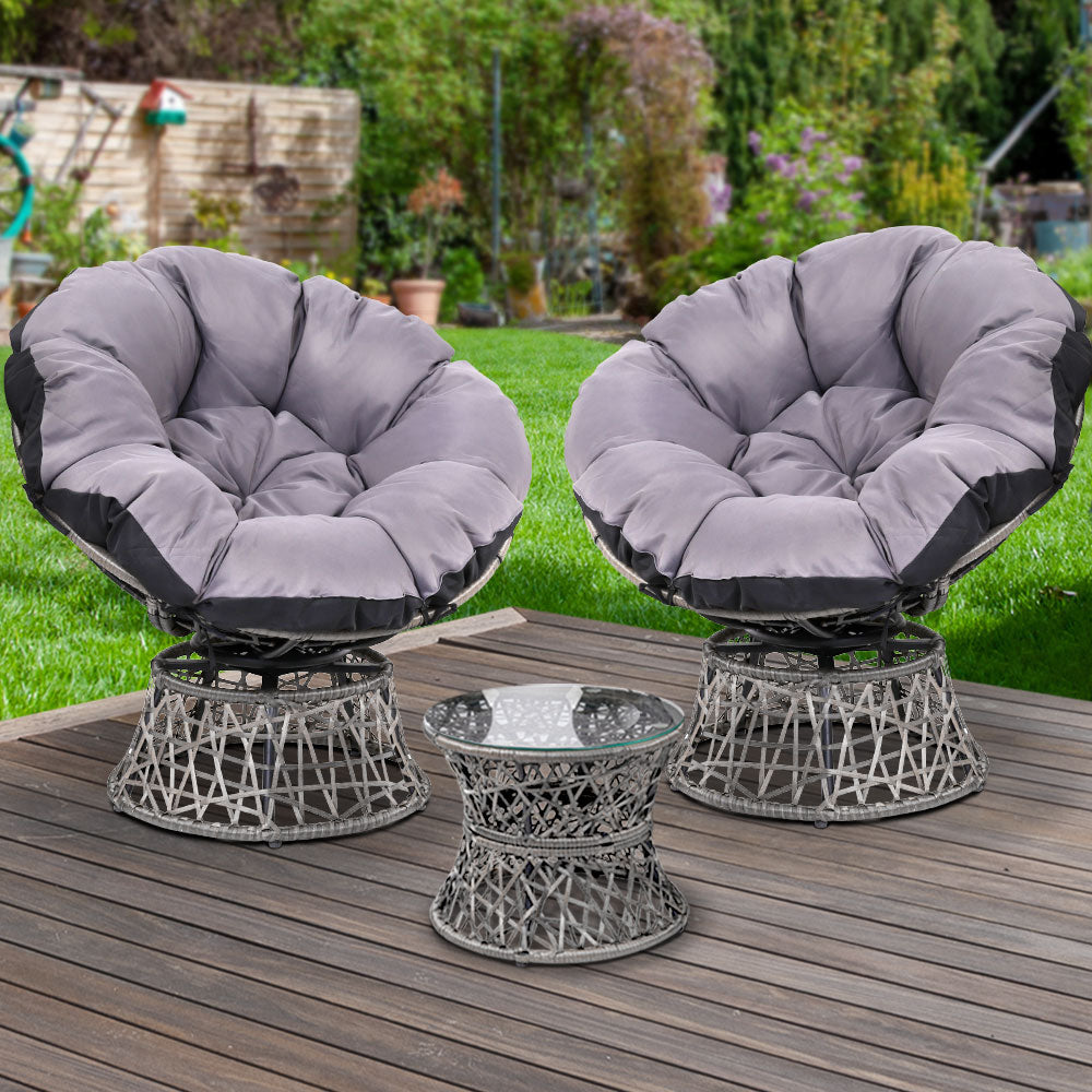Marlook Outdoor Lounge Setting Furniture Wicker Papasan Chairs Table Patio Grey