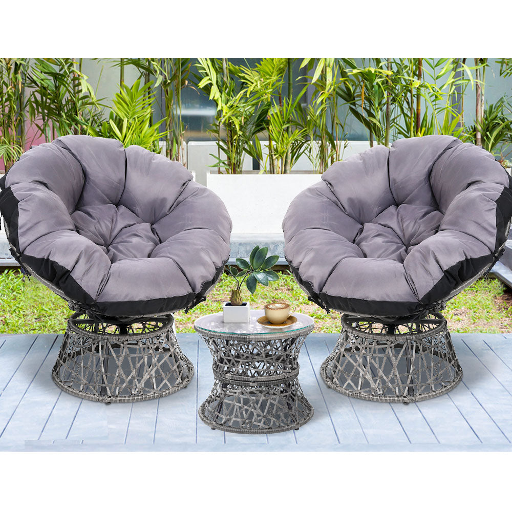 Marlook Outdoor Lounge Setting Furniture Wicker Papasan Chairs Table Patio Grey
