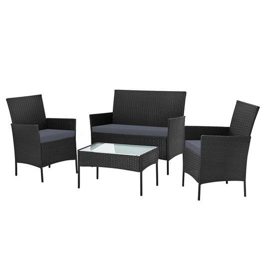 Marlook 4 Seater Outdoor Sofa Set Wicker Setting Table Chair Furniture Black