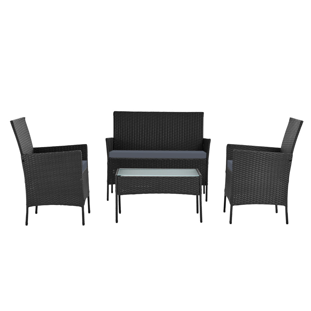 Marlook 4 Seater Outdoor Sofa Set Wicker Setting Table Chair Furniture Black