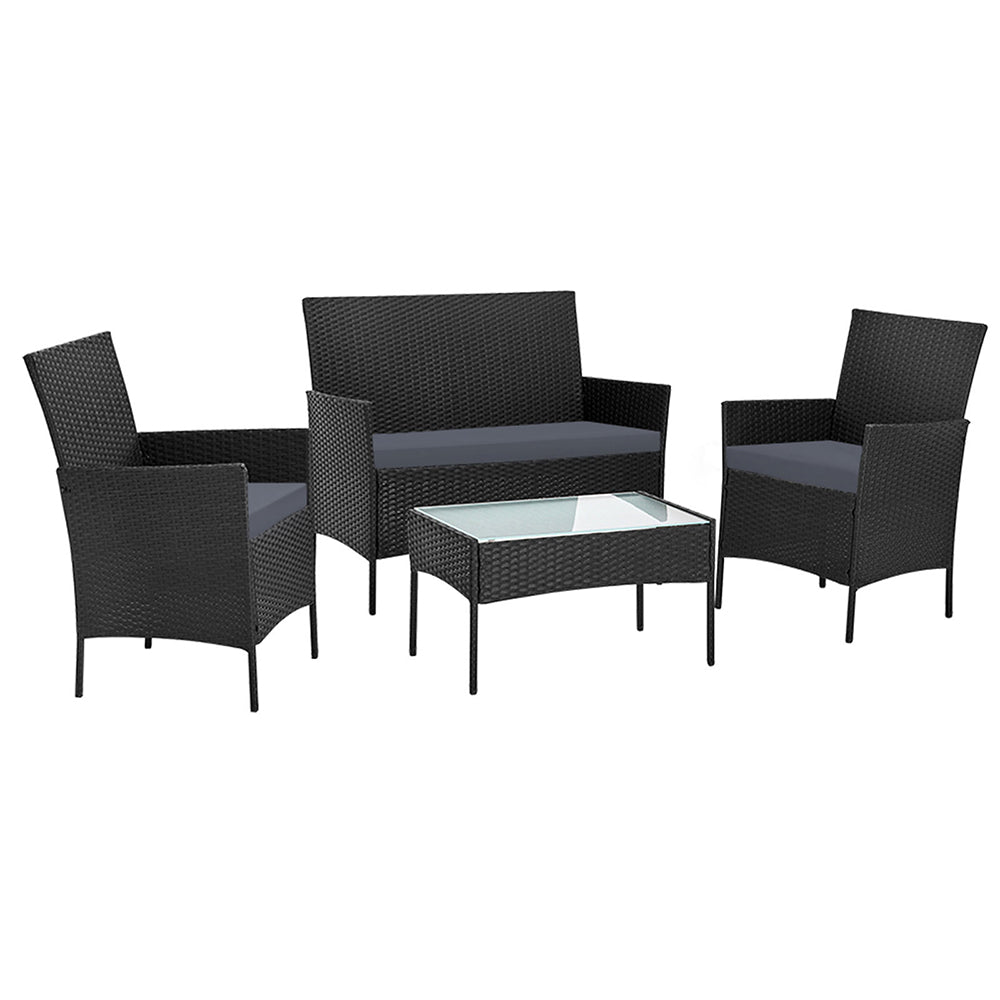 Marlook 4 Seater Outdoor Sofa Set with Storage Cover Wicker Table Chair Black