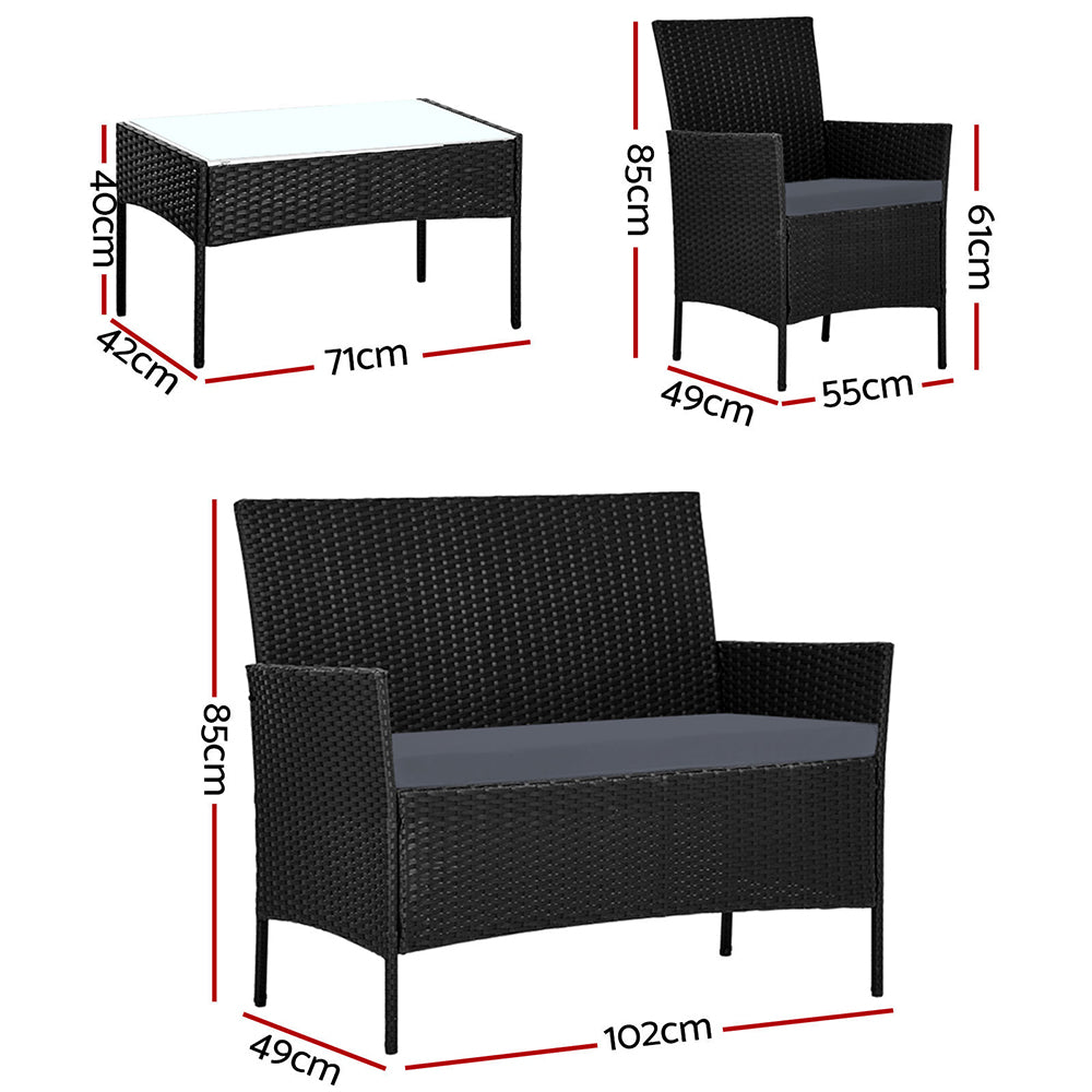 Marlook 4 Seater Outdoor Sofa Set with Storage Cover Wicker Table Chair Black