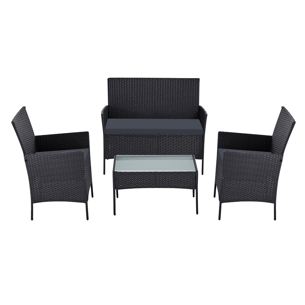 Marlook 4 Seater Outdoor Sofa Set with Storage Cover Wicker Table Chair Black