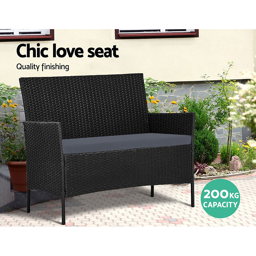 Marlook 4 Seater Outdoor Sofa Set with Storage Cover Wicker Table Chair Black