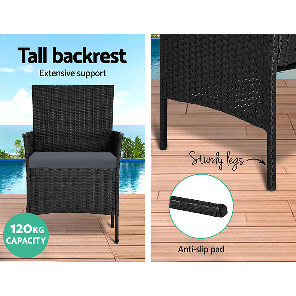 Marlook 4 Seater Outdoor Sofa Set with Storage Cover Wicker Table Chair Black