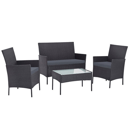 Marlook 4 Seater Outdoor Sofa Set Wicker Setting Table Chair Furniture Dark Grey
