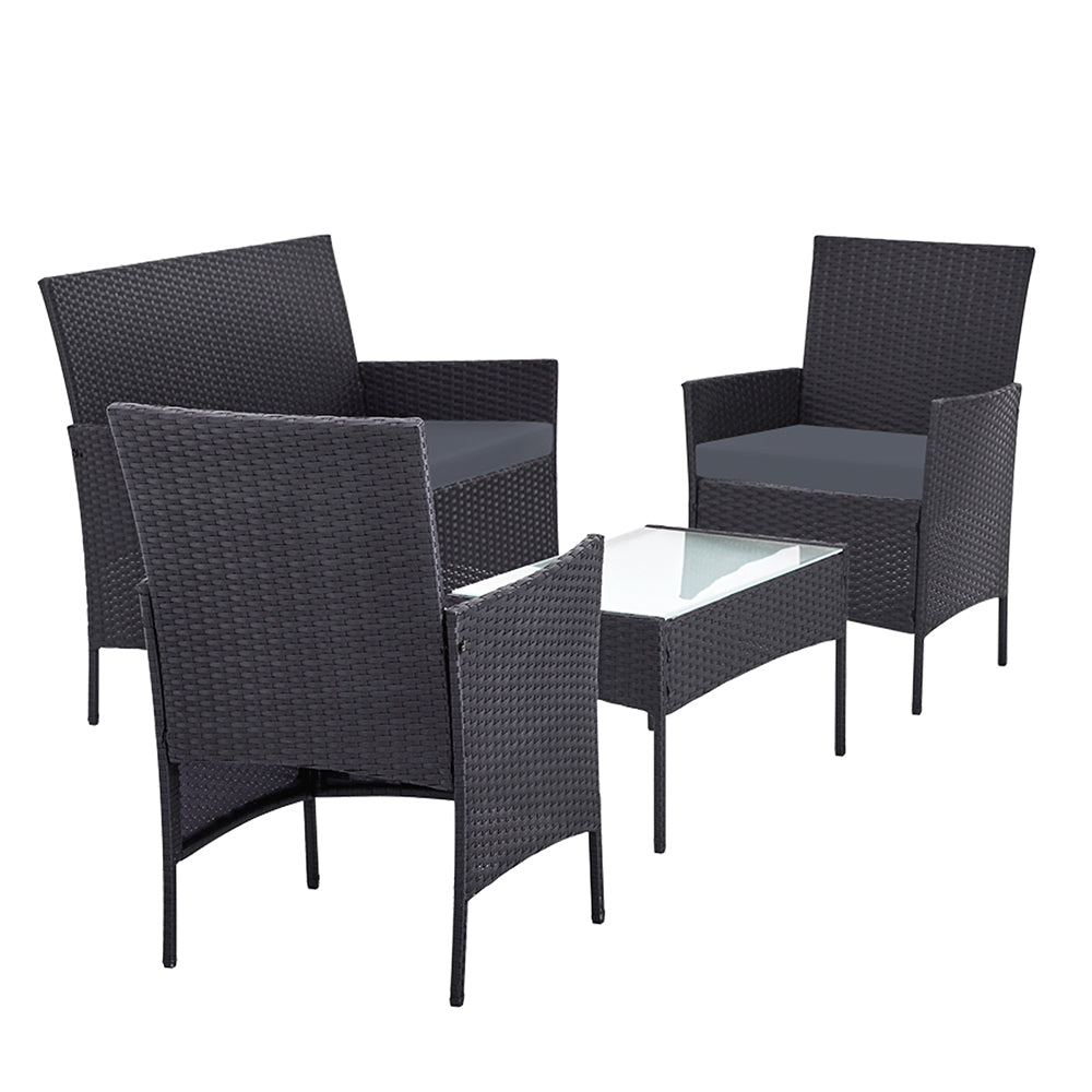 Marlook 4 Seater Outdoor Sofa Set Wicker Setting Table Chair Furniture Dark Grey