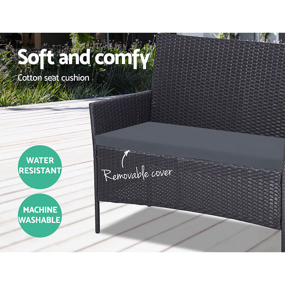 Marlook 4 Seater Outdoor Sofa Set Wicker Setting Table Chair Furniture Dark Grey