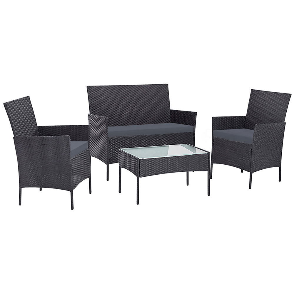 Marlook 4 Seater Outdoor Sofa Set with Storage Cover Wicker Table Chair DarkGrey