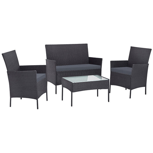 Marlook 4 Seater Outdoor Sofa Set with Storage Cover Wicker Table Chair DarkGrey