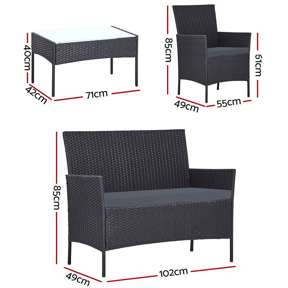 Marlook 4 Seater Outdoor Sofa Set with Storage Cover Wicker Table Chair DarkGrey