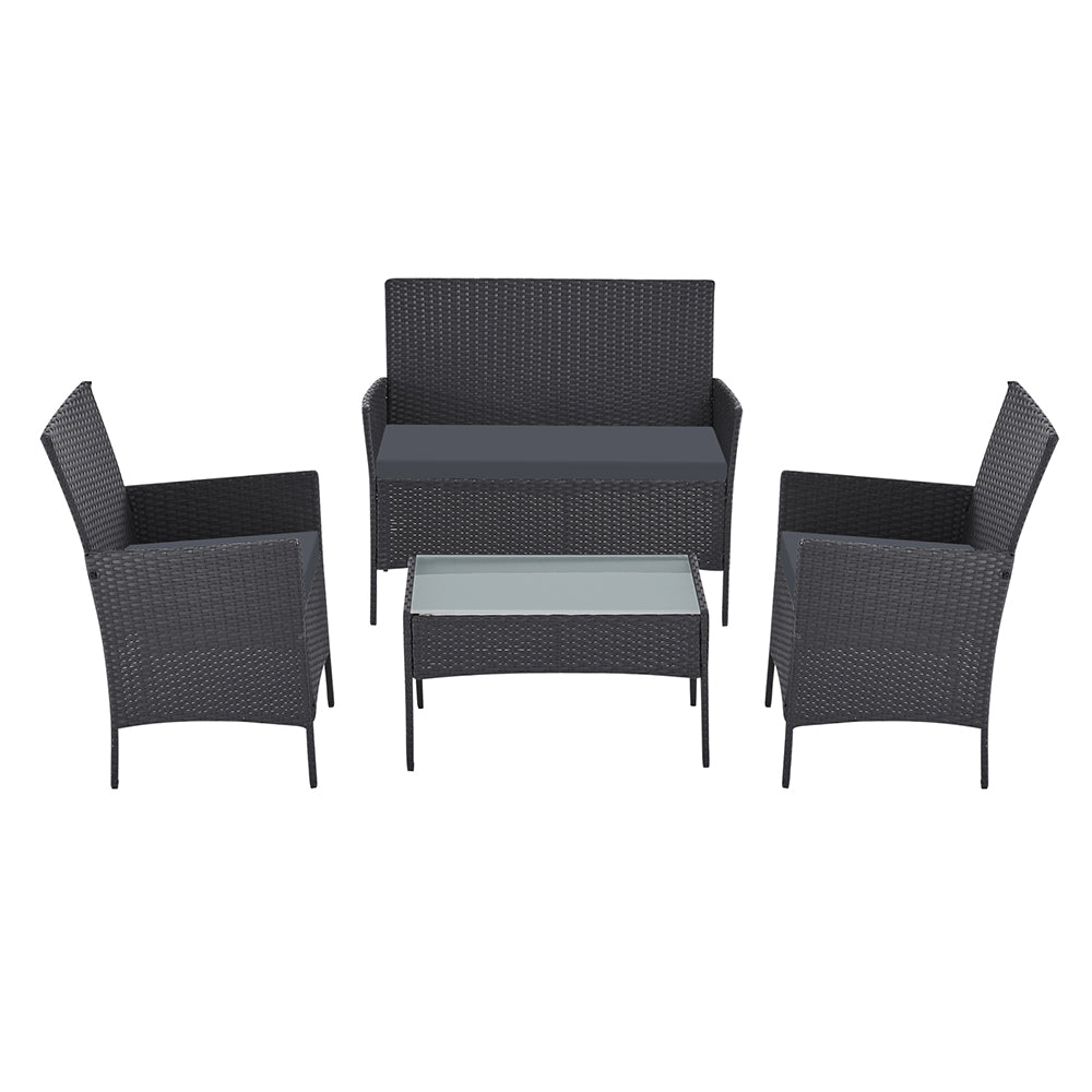 Marlook 4 Seater Outdoor Sofa Set with Storage Cover Wicker Table Chair DarkGrey