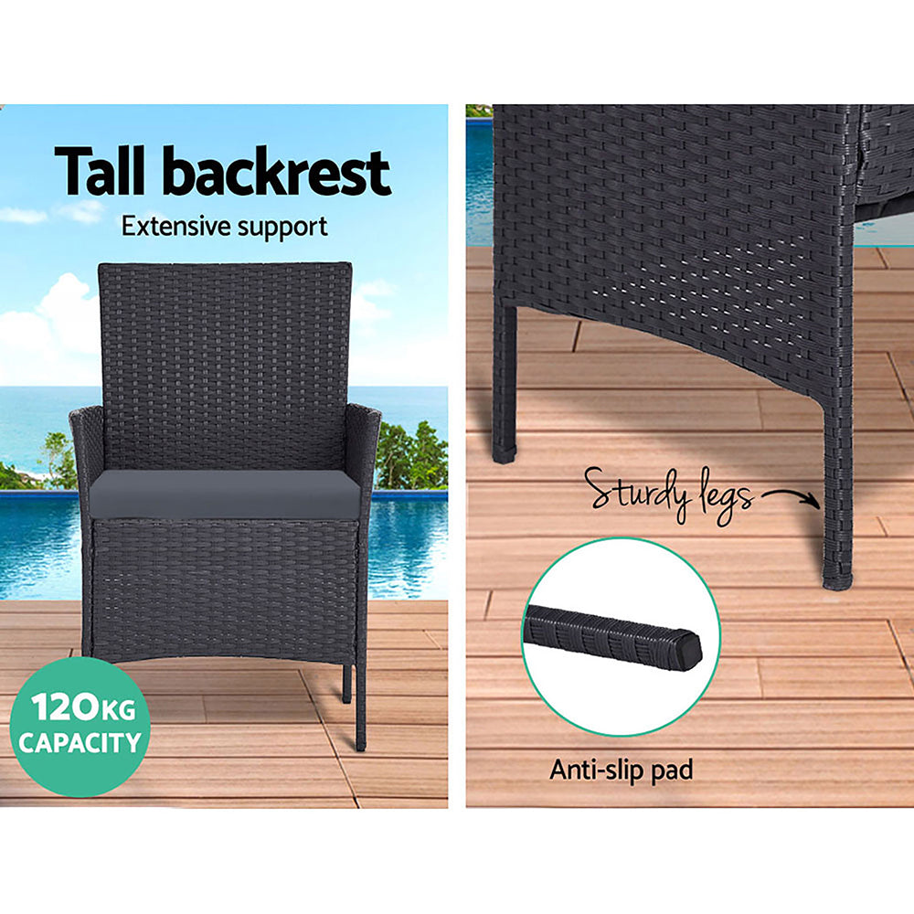 Marlook 4 Seater Outdoor Sofa Set with Storage Cover Wicker Table Chair DarkGrey