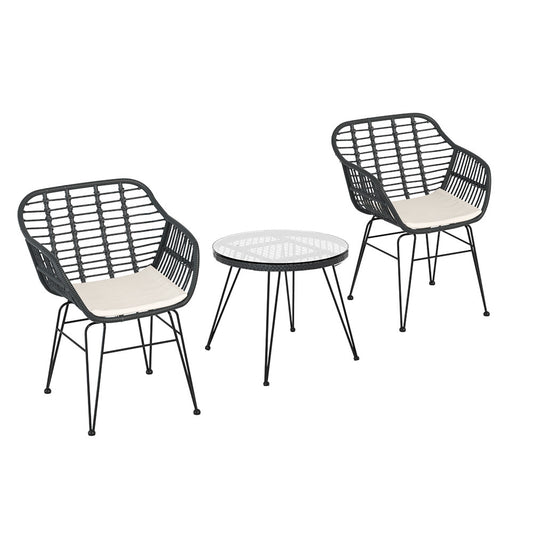 Marlook 3PC Outdoor Furniture Bistro Set Lounge Setting Table Chairs Cushion Patio Grey