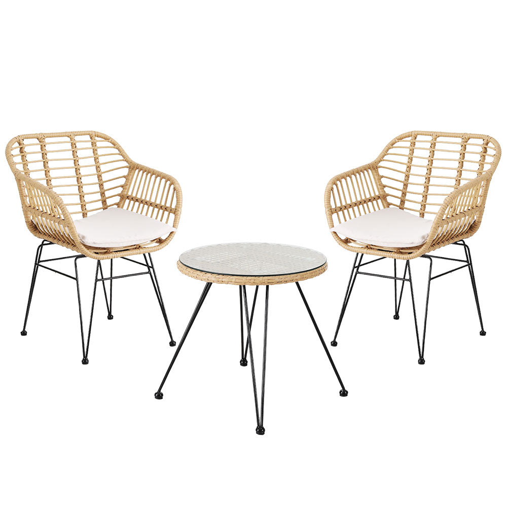 Marlook 3PC Outdoor Furniture Bistro Set Lounge Setting Table Chairs Cushion Patio Grey