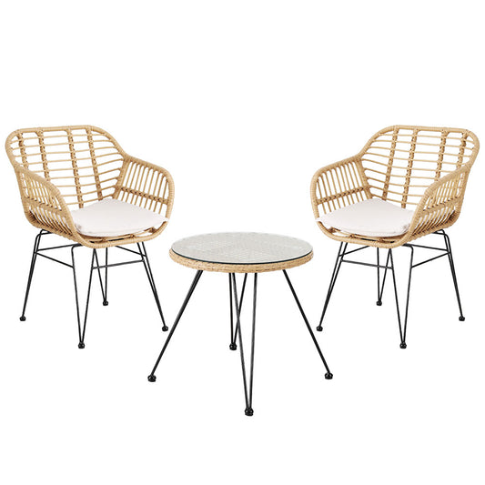 Marlook 3PC Outdoor Furniture Bistro Set Lounge Setting Table Chairs Cushion Patio Grey