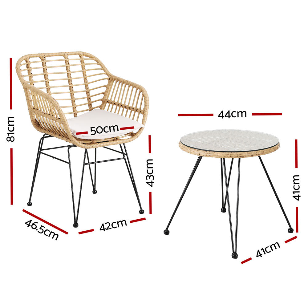 Marlook 3PC Outdoor Furniture Bistro Set Lounge Setting Table Chairs Cushion Patio Grey