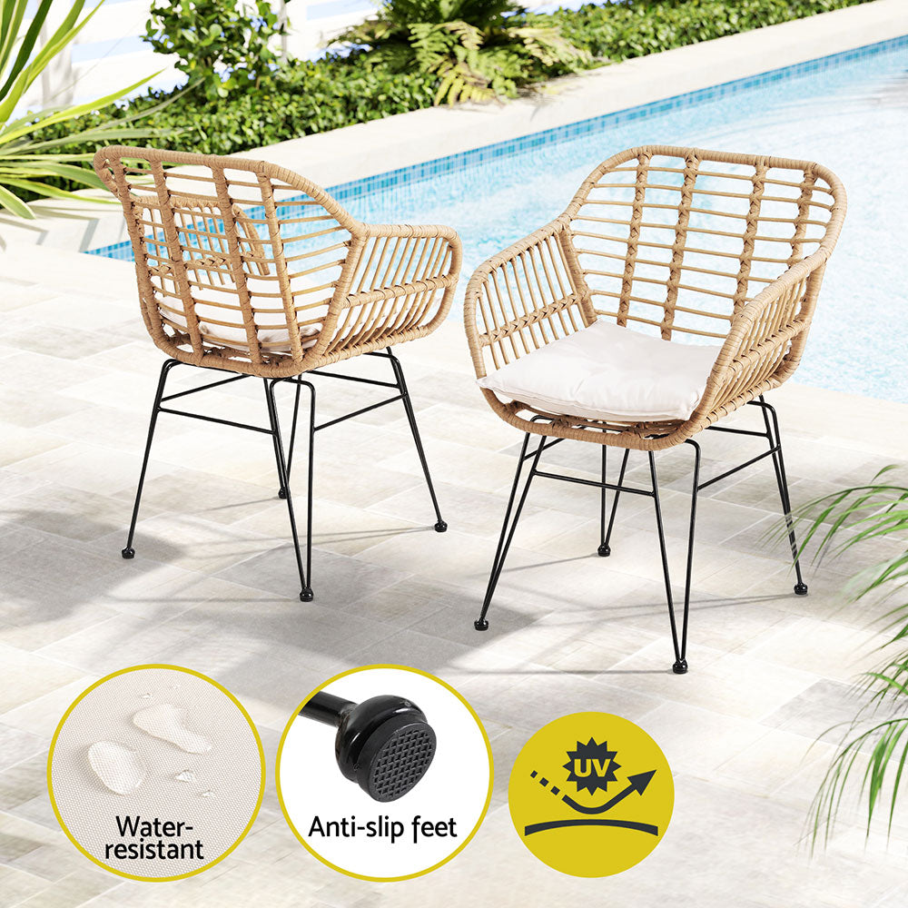 Marlook 3PC Outdoor Furniture Bistro Set Lounge Setting Table Chairs Cushion Patio Grey
