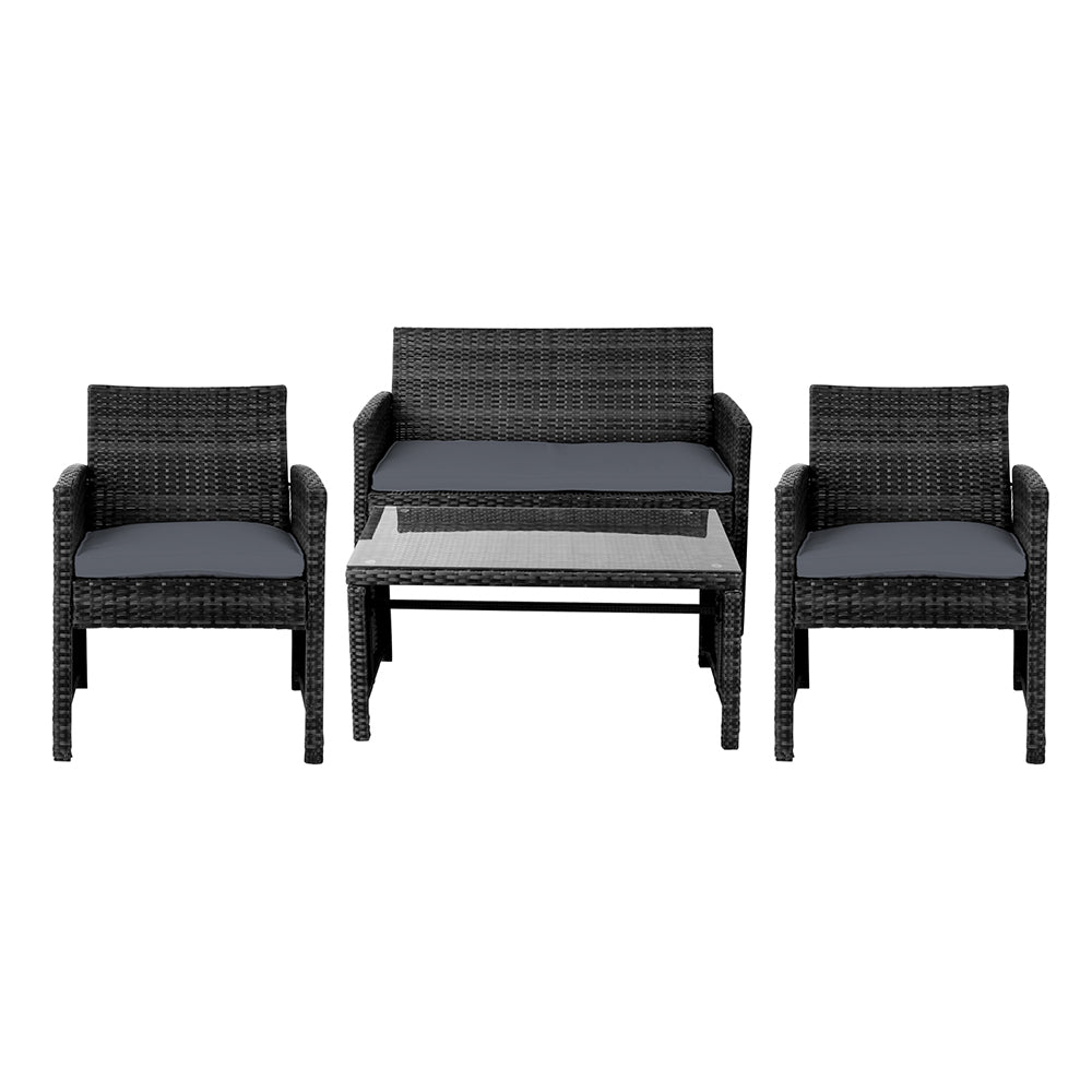 Marlook 4 PCS Outdoor Sofa Set Rattan Chair Table Setting Garden Furniture Black