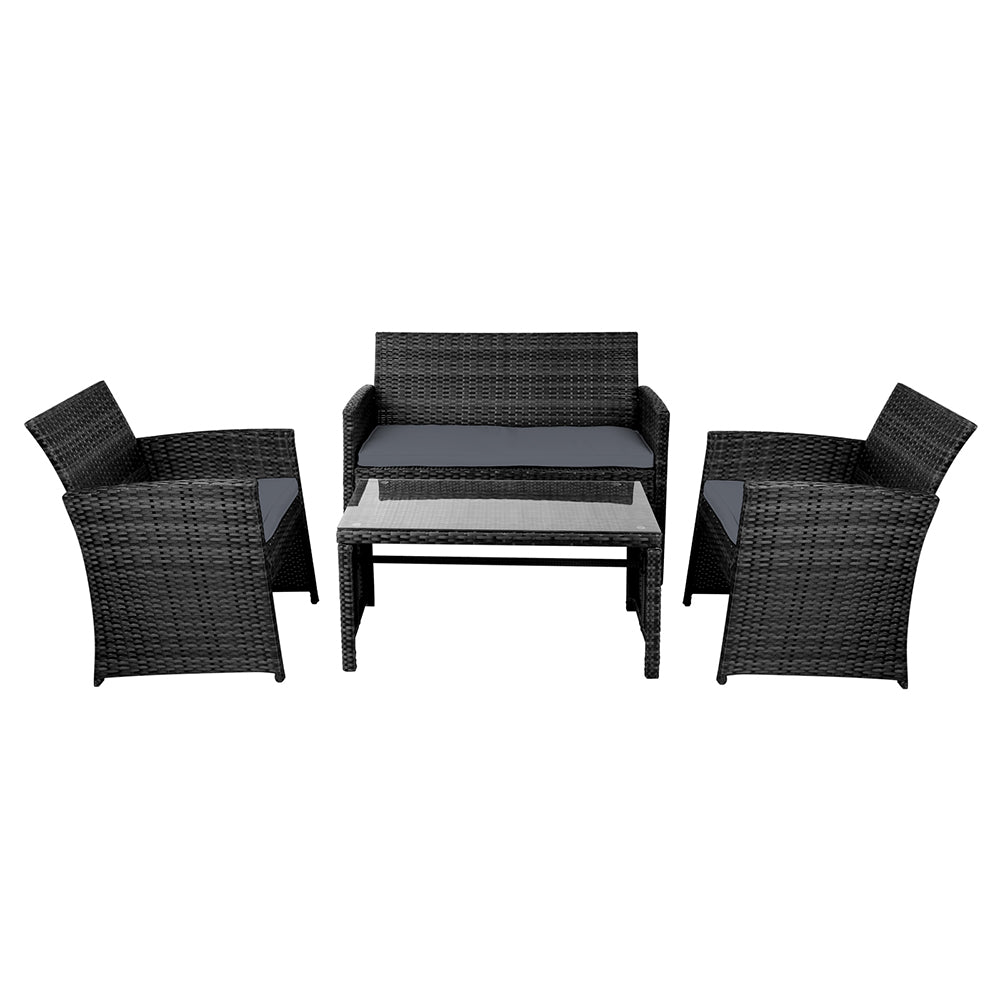 Marlook 4 PCS Outdoor Sofa Set Rattan Chair Table Setting Garden Furniture Black