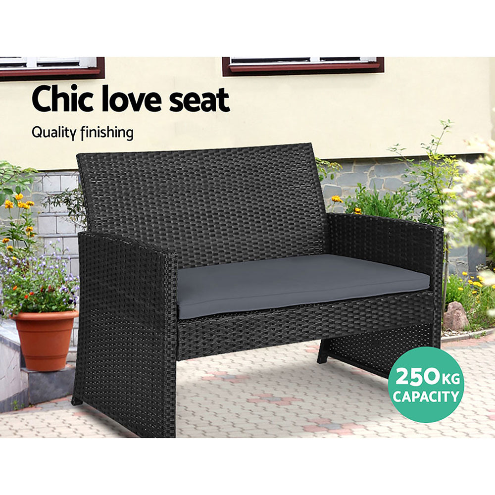 Marlook 4 PCS Outdoor Sofa Set Rattan Chair Table Setting Garden Furniture Black