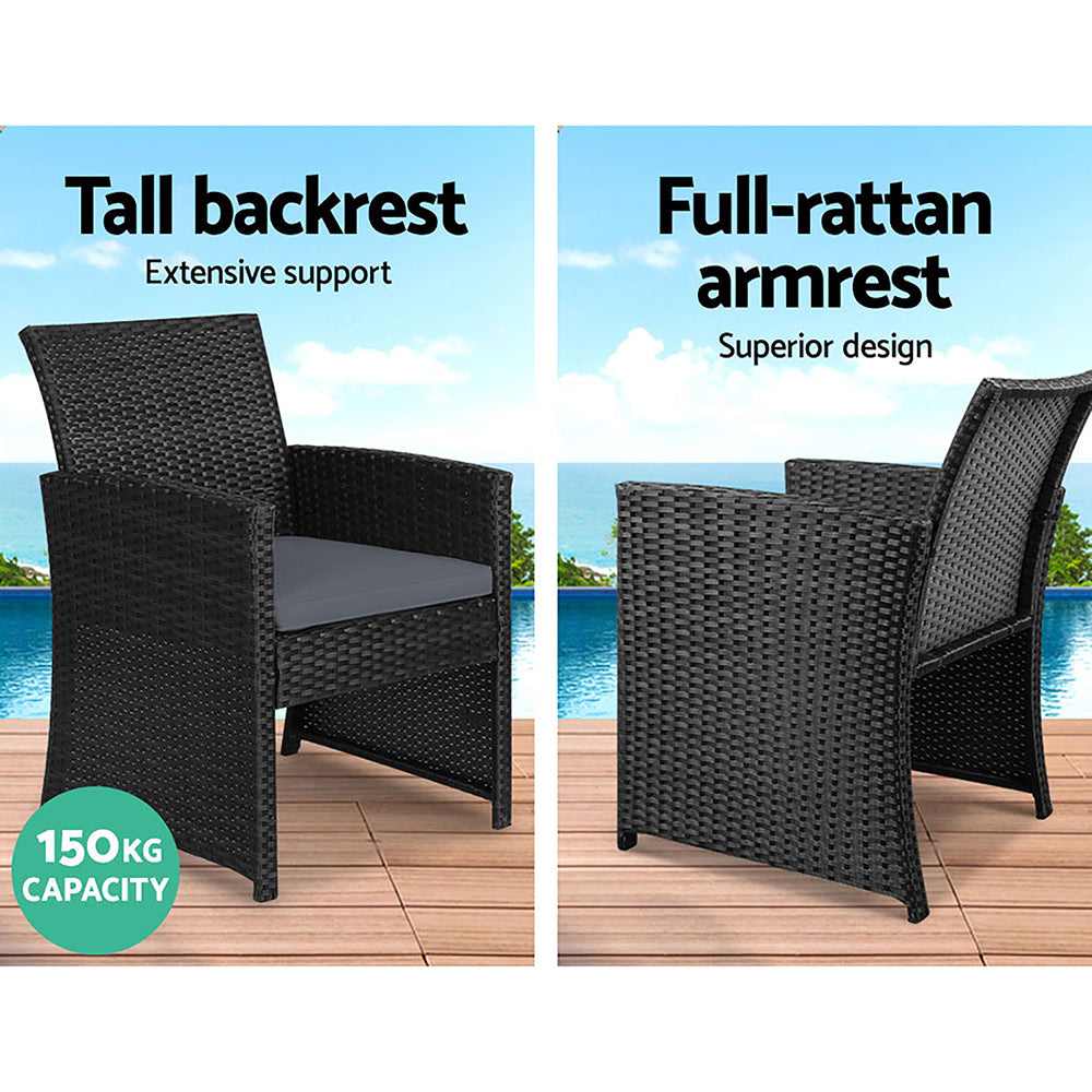 Marlook 4 PCS Outdoor Sofa Set Rattan Chair Table Setting Garden Furniture Black