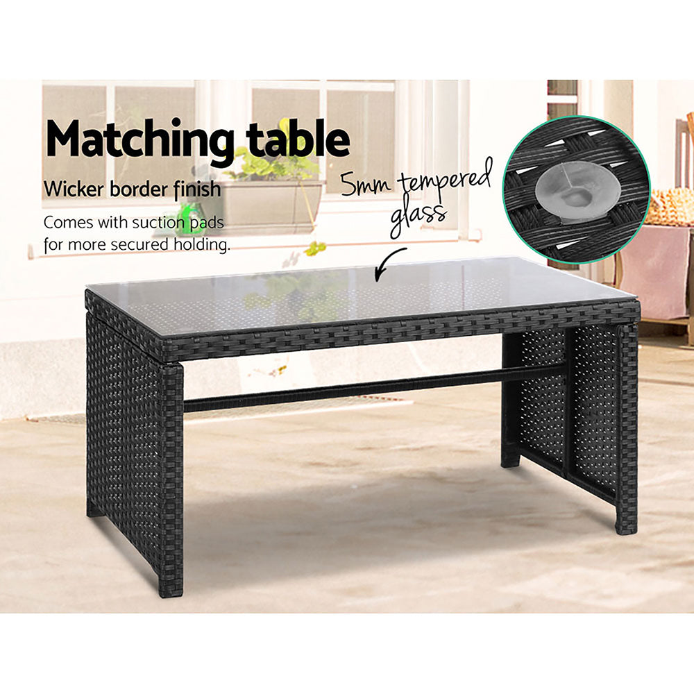 Marlook 4 PCS Outdoor Sofa Set Rattan Chair Table Setting Garden Furniture Black