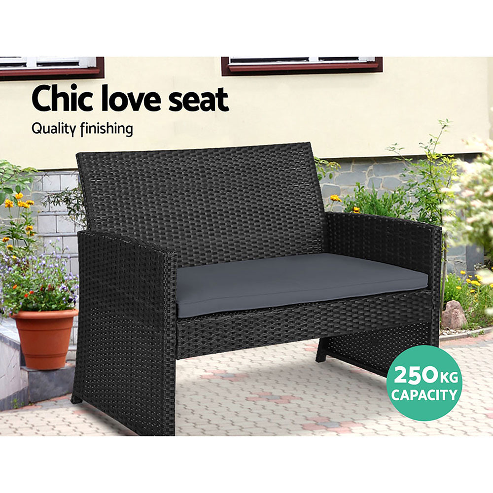 Marlook 4 PCS Outdoor Sofa Set with Storage Cover Rattan Chair Furniture Black