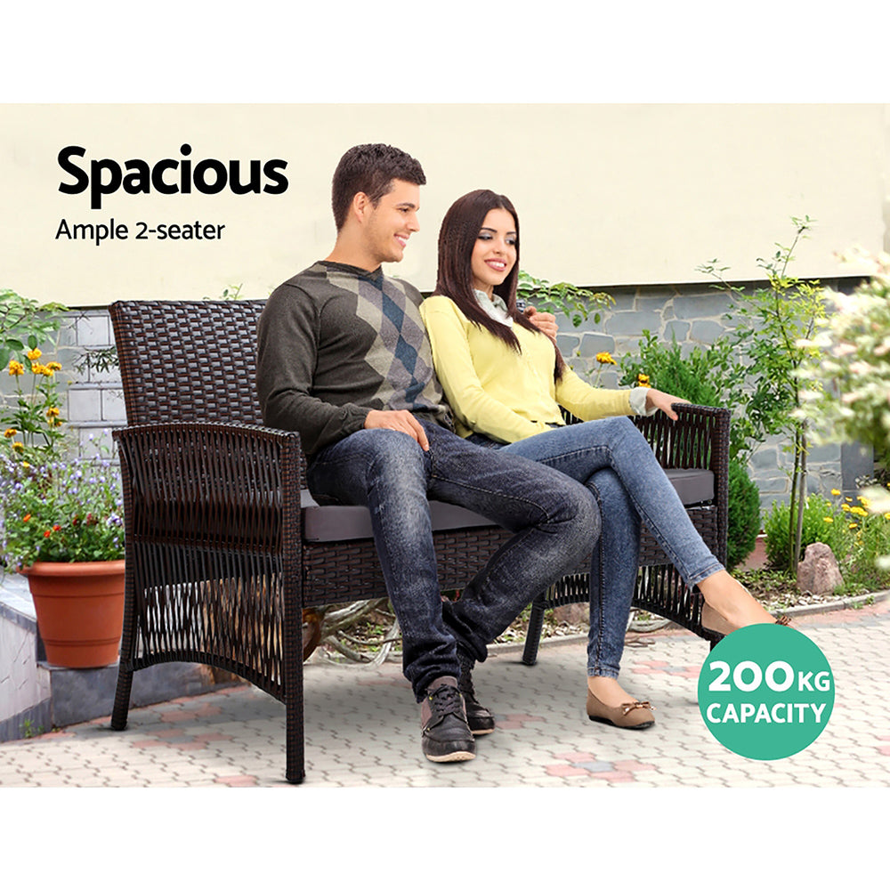 Marlook 4PCS Outdoor Sofa Set Wicker Harp Chair Table Garden Furniture Black