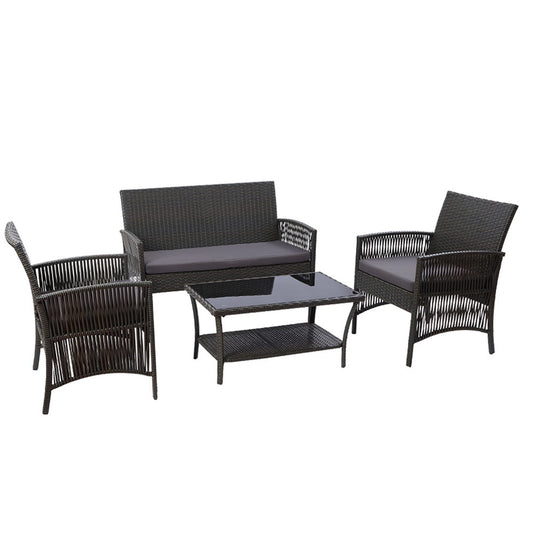 Marlook 4PCS Outdoor Sofa Set Wicker Harp Chair Table Garden Furniture Grey