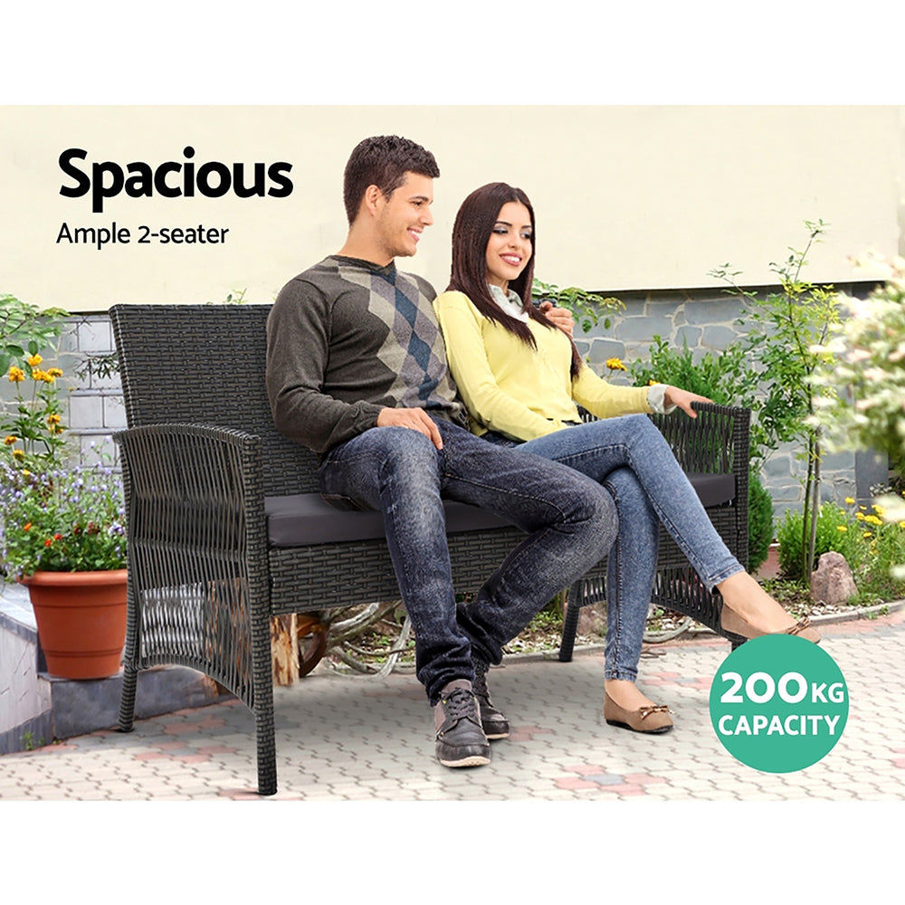 Marlook 4PCS Outdoor Sofa Set Wicker Harp Chair Table Garden Furniture Grey