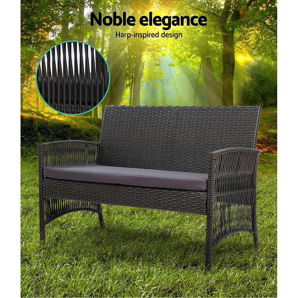 Marlook 4PCS Outdoor Sofa Set with Storage Cover Wicker Harp Chair Table Grey