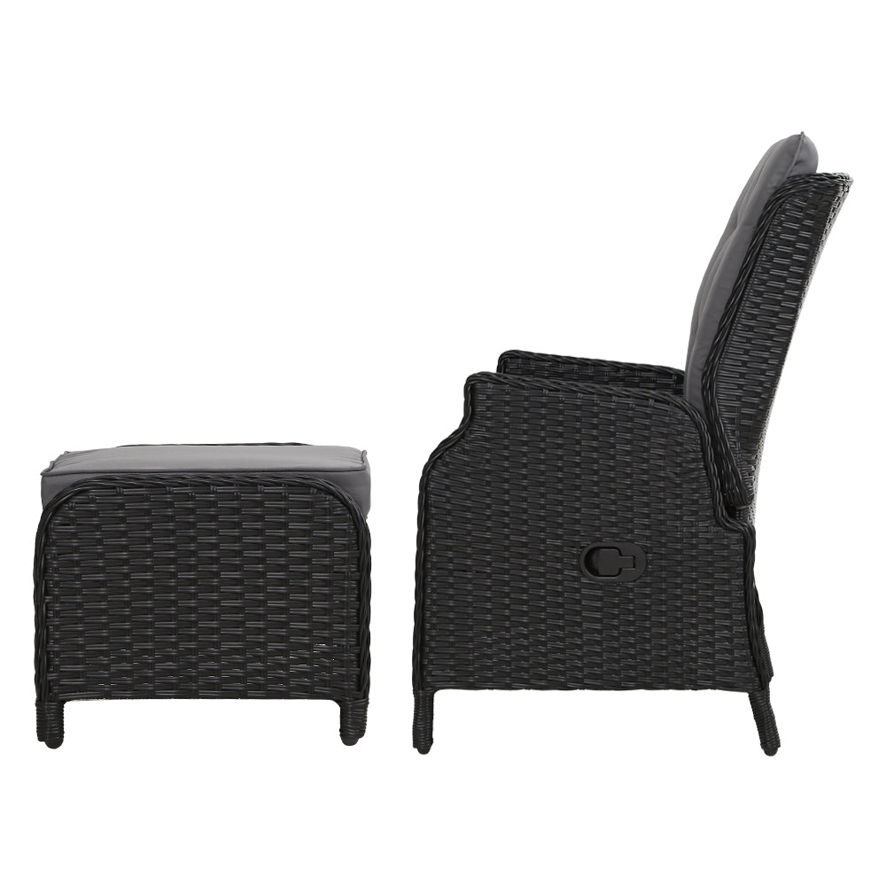 Marlook 2PC Recliner Chair Sun lounge Wicker Lounger Outdoor Furniture Adjustable Black