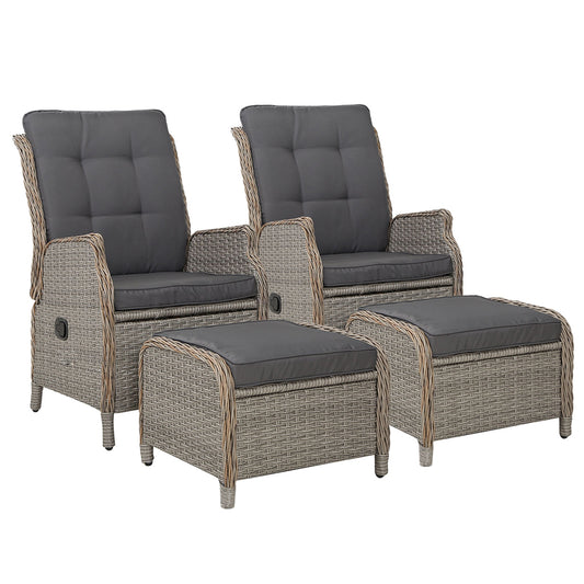 Marlook 2PC Recliner Chair Sun lounge Wicker Lounger Outdoor Furniture Adjustable Grey