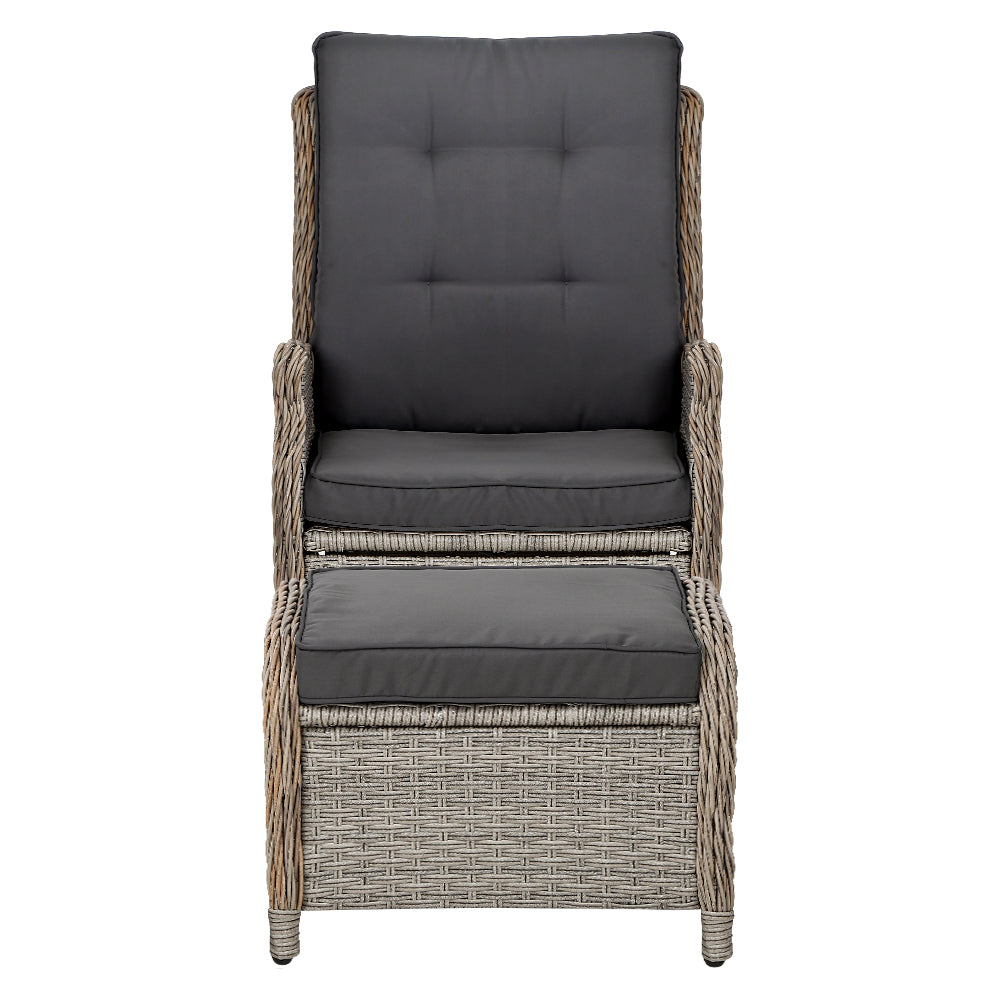 Marlook 2PC Recliner Chair Sun lounge Wicker Lounger Outdoor Furniture Adjustable Grey