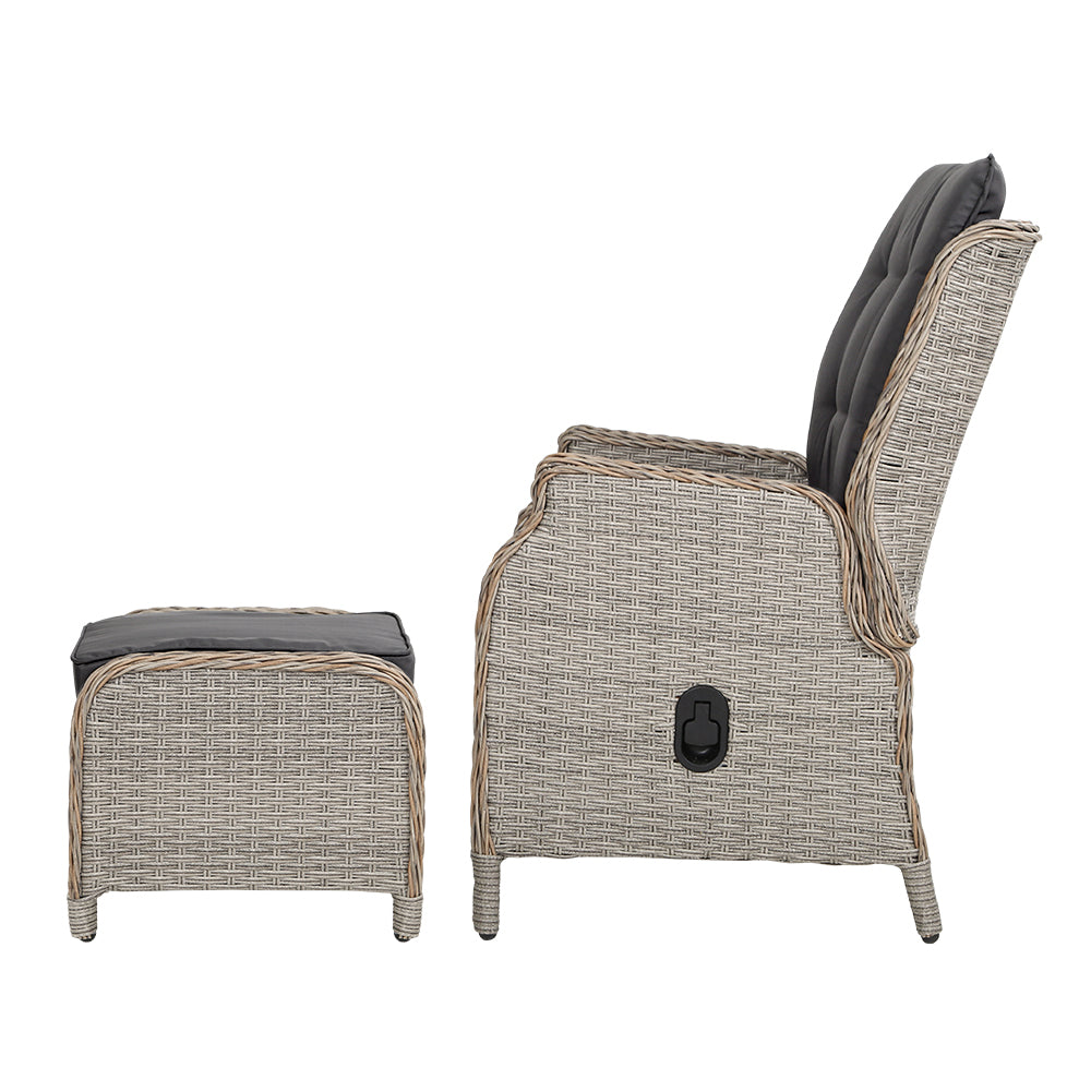 Marlook 2PC Recliner Chair Sun lounge Wicker Lounger Outdoor Furniture Adjustable Grey