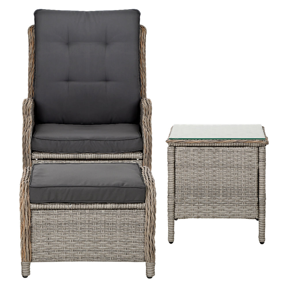 Marlook 5PC Recliner Chairs Table Sun lounge Wicker Outdoor Furniture Adjustable Grey