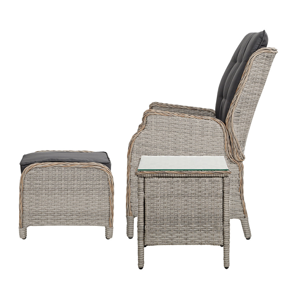 Marlook 5PC Recliner Chairs Table Sun lounge Wicker Outdoor Furniture Adjustable Grey