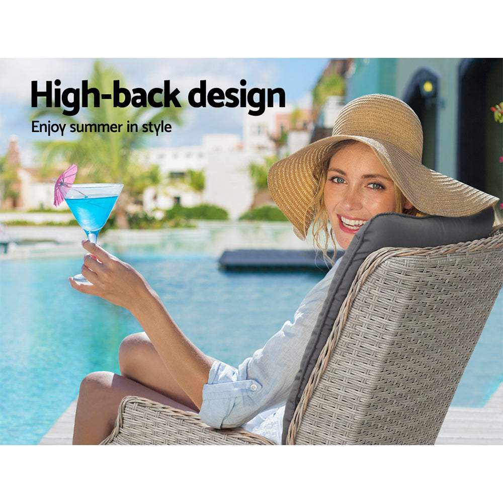Marlook 5PC Recliner Chairs Table Sun lounge Wicker Outdoor Furniture Adjustable Grey