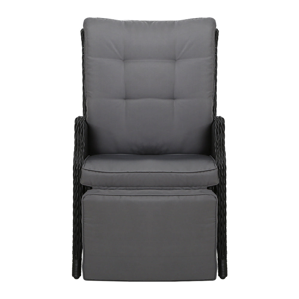 Marlook 2PC Recliner Chairs Sun lounge Wicker Lounger Outdoor Furniture Adjustable Black