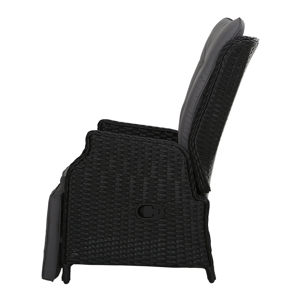 Marlook 2PC Recliner Chairs Sun lounge Wicker Lounger Outdoor Furniture Adjustable Black