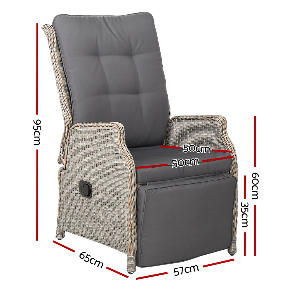 Marlook 2PC Recliner Chairs Sun lounge Wicker Lounger Outdoor Furniture Adjustable Grey