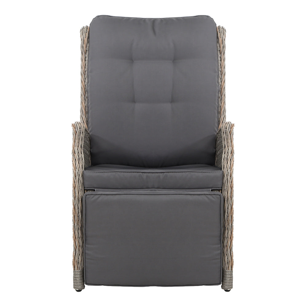 Marlook 2PC Recliner Chairs Sun lounge Wicker Lounger Outdoor Furniture Adjustable Grey